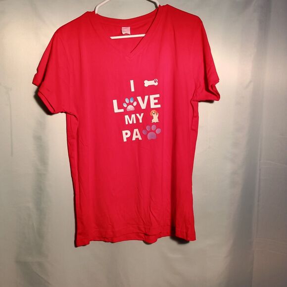 Cute Red “I Love My Paw” Dog Lover T-Shirt – V-Neck Tee - Picture 1 of 4